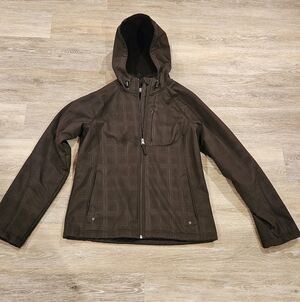 Women's size small brown plaid waterproof shell fleece lined jacket windbreaker.